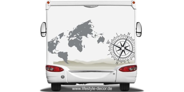 Preview: Wohnmobil Aufkleber Weltkarte mit Kompass Preview: Wohnmobil Aufkleber Weltkarte mit Kompass