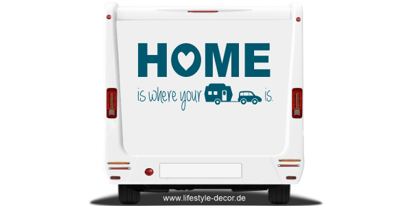 Spruch Home is where your camper is als Aufkleber für den Wohnwagen
