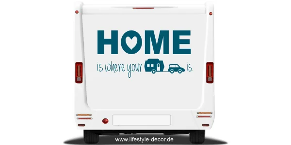 Spruch Home is where your camper is als Aufkleber für den Wohnwagen