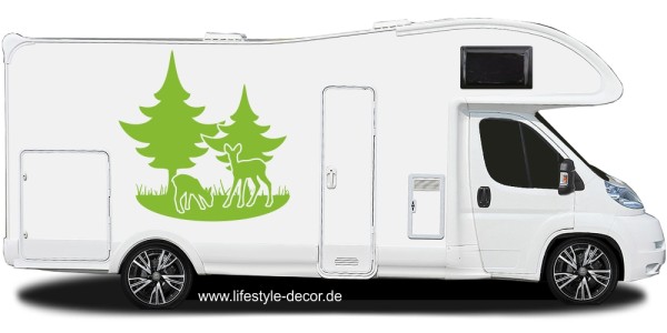 Preview: Wohnwagen Aufkleber Rehe im Wald