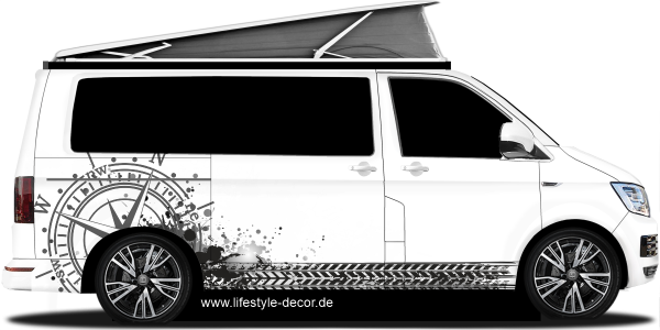 Preview: Wohnmobilaufkleber Kompass mit Farbklecksen