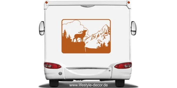 Sticker für Wohnwagen mit Bergen und Hirsch