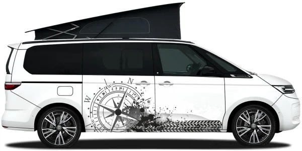 Wohnwagendekor Kompass mit Farbklecksen