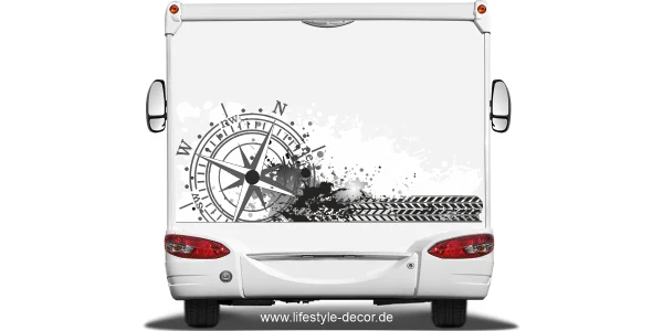 Wohnwagendekor Kompass mit Farbklecksen