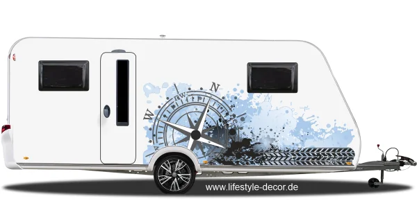 Wohnwagendekor Kompass mit Farbklecksen