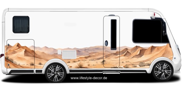 Preview: Wohnwagendekor Steppenlandschaft auf weißem Wohnmobil