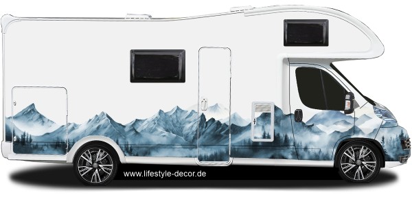 Preview: Wohnwagendekor Winterlandschaft auf weißem Wohnmobil