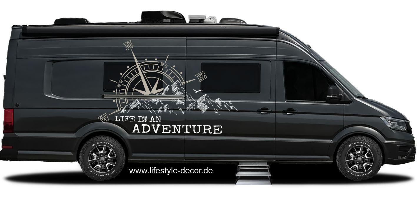 Autoaufkleber Mountains and Compass - Life is an adventure