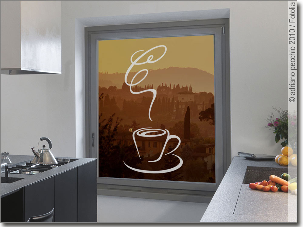 Glasdekor Glastür Aufkleber Fensterfolie für Küche Spruch Coffee Lounge 