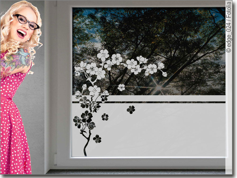 Sichtschutz Kirschblüte  Milchglasfolie fürs Fenster