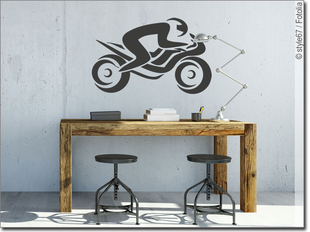 Wandaufkleber Motorrad Biker Wohnzimmer Kinderzimmer WandTattoo Motocross Set