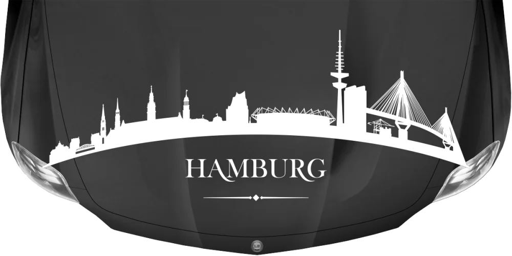 Autodekor Hamburger Skyline auf dunkler Motorhaube - Ansicht Farbauswahl auf Heck von PKW - Ansicht Farbauswahl - Ansicht Ausrichtung und Farbauswahl - Ansicht Ausrichtung mit Far Autodekor Hamburger Skyline auf dunkler Motorhaube - Ansicht Farbauswahl auf Heck von PKW - Ansicht Farbauswahl - Ansicht Ausrichtung und Farbauswahl - Ansicht Ausrichtung mit Far