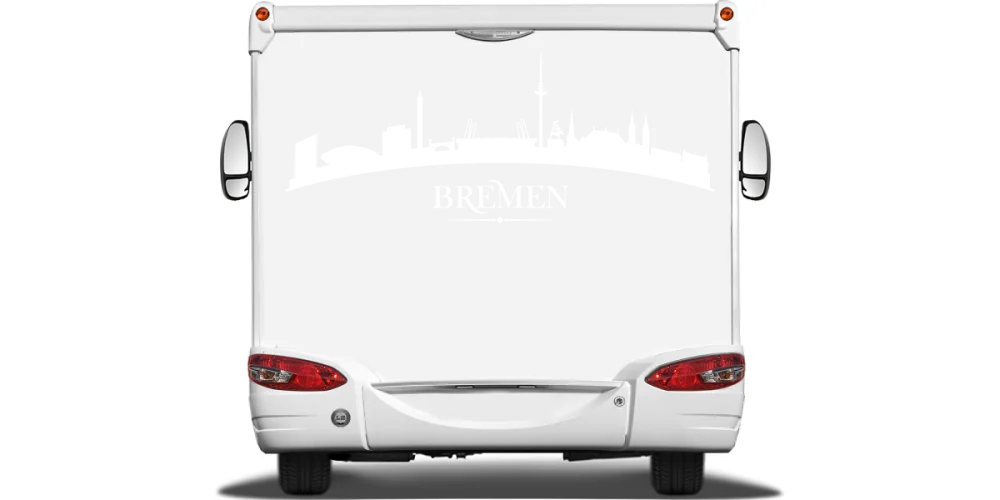 Autotattoo mit der Silhouette von Bremen auf Heck von Wohnmobil oder Wohnwagen - Ansicht Farbauswahl