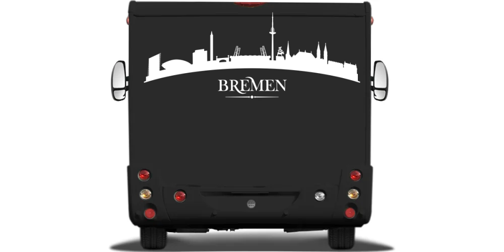 Autotattoo mit der Silhouette von Bremen auf Heck von Wohnmobil oder Wohnwagen - Ansicht Farbauswahl
