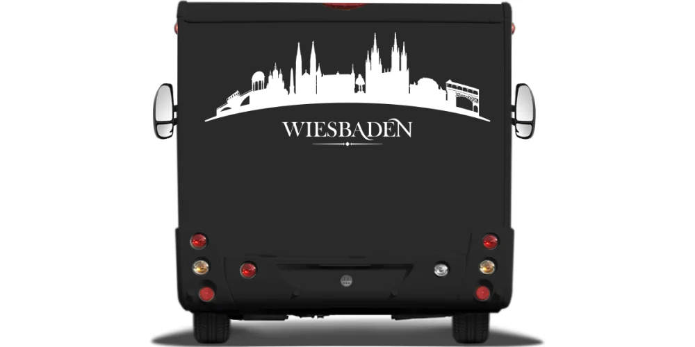 Konturen Wiesbadens als Aufkleber fürs Auto auf Heck von Wohnmobil oder Wohnwagen - Ansicht Farbauswahl