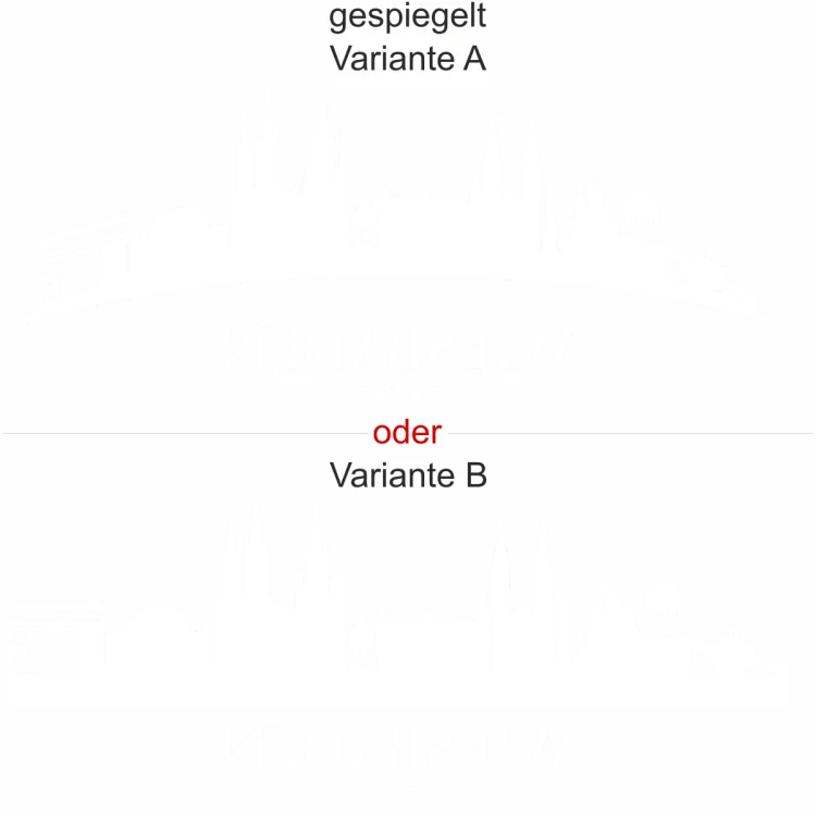 Konturgeschnittene Milchglasfolie mit Silhouette von Wiesbaden - Ansicht Ausrichtung mit Farbauswahl und Variante Konturgeschnittene Milchglasfolie mit Silhouette von Wiesbaden - Ansicht Ausrichtung mit Farbauswahl und Variante