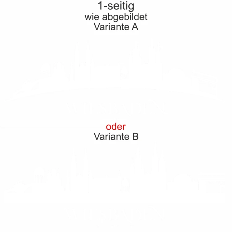 Konturen Wiesbadens als Aufkleber fürs Auto - Ansicht Ausrichtung mit Farbauswahl und Variante