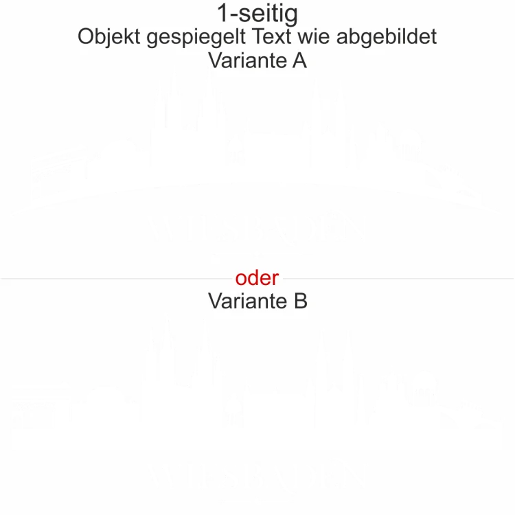 Konturen Wiesbadens als Aufkleber fürs Auto - Ansicht Ausrichtung mit Farbauswahl und Variante