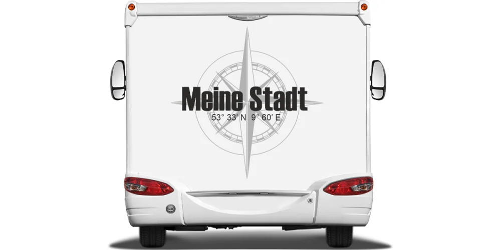 Autoaufkleber Kompass mit Koordinaten und Wunschtext