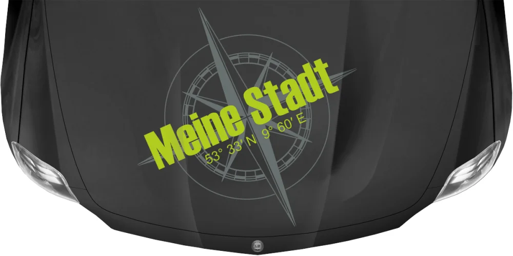 Autoaufkleber Kompass mit Koordinaten und Wunschtext