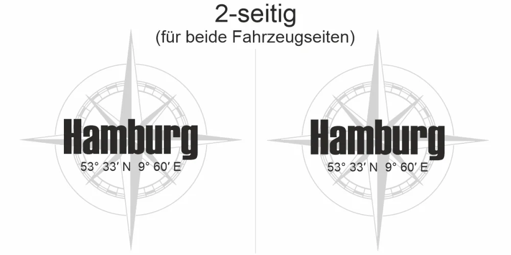 Autoaufkleber Kompass mit Koordinaten und Wunschtext