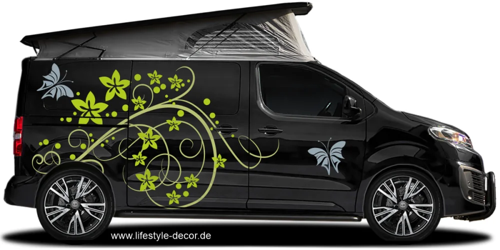 Autosticker Wellen-Ornament auf dunklem Campervan Autosticker Wellen-Ornament auf dunklem Campervan