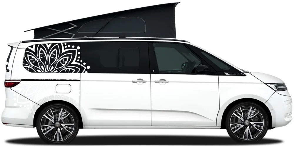 Autoaufkleber mit Mandala Motiv auf hellem Camper - Ansicht Farbauswahl