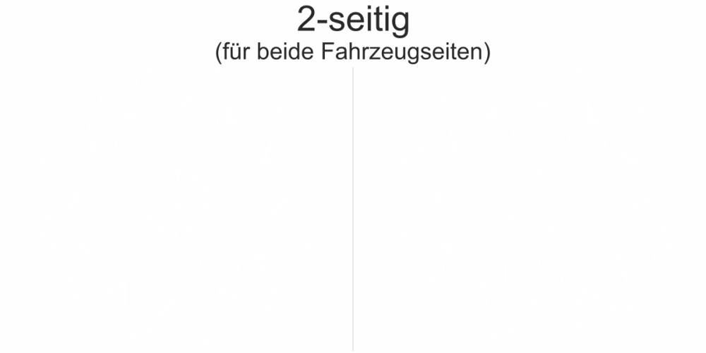Autoaufkleber mit Mandala Motiv - Ansicht zweiseitig für beide Fahrzeugseiten und Farbauswahl