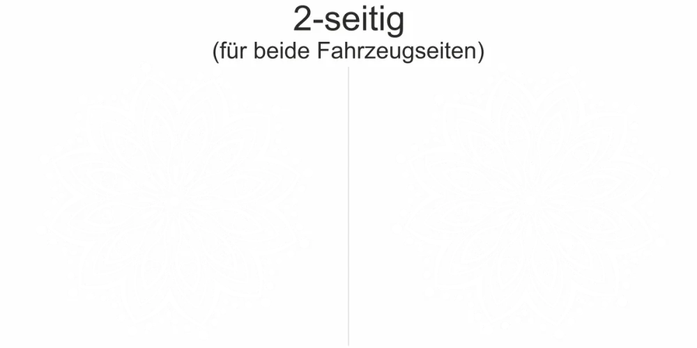 Autoaufkleber mit Mandala Motiv - Ansicht zweiseitig für beide Fahrzeugseiten und Farbauswahl