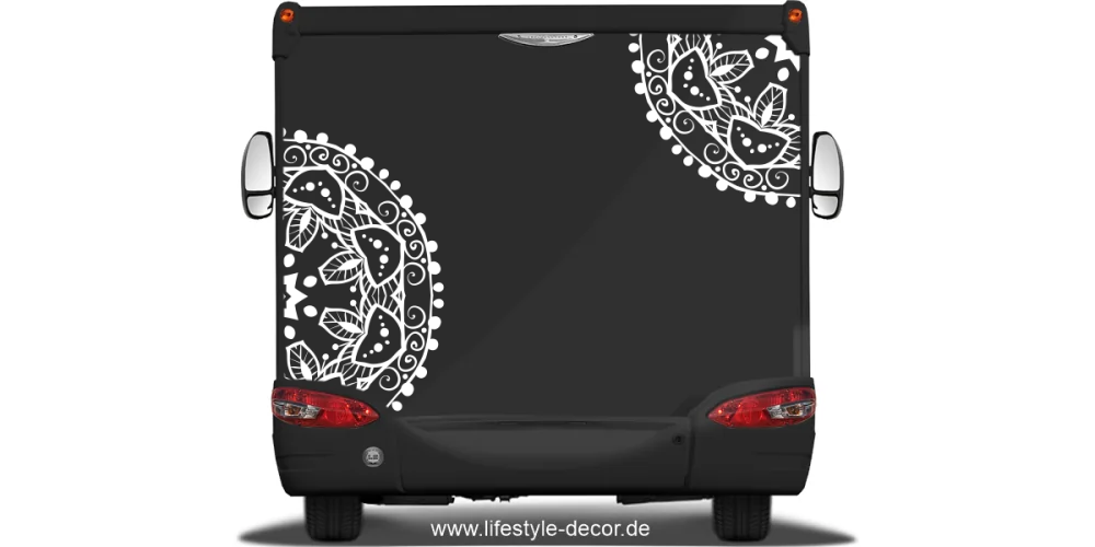 Autoaufkleber mit Spirituellem Mandala auf Heck von Wohnmobil oder Wohnwagen - Ansicht Farbauswahl