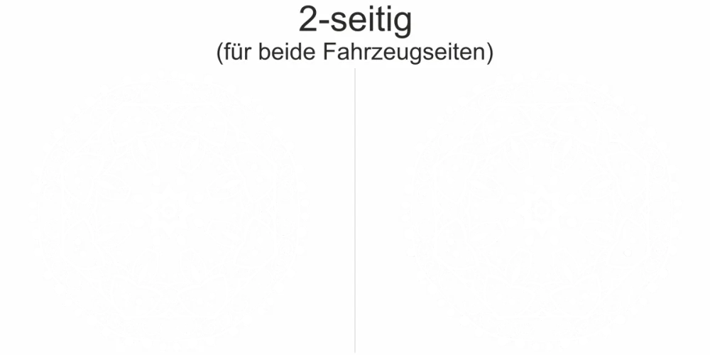Autoaufkleber mit Spirituellem Mandala - Ansicht zweiseitig für beide Fahrzeugseiten und Farbauswahl