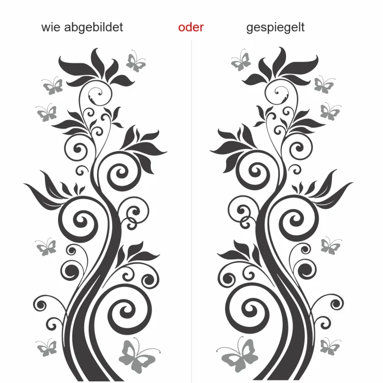 Buntes Wandtattoo mit Ornament und Schmetterling - Ansicht Ausrichtung Buntes Wandtattoo mit Ornament und Schmetterling - Ansicht Ausrichtung