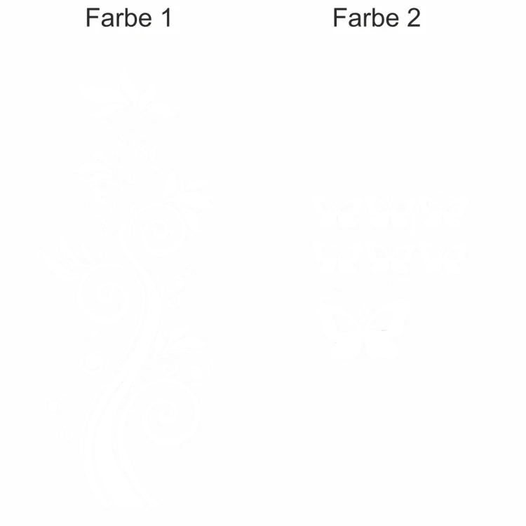Buntes Wandtattoo mit Ornament und Schmetterling - Ansicht Farbauswahl Buntes Wandtattoo mit Ornament und Schmetterling - Ansicht Farbauswahl