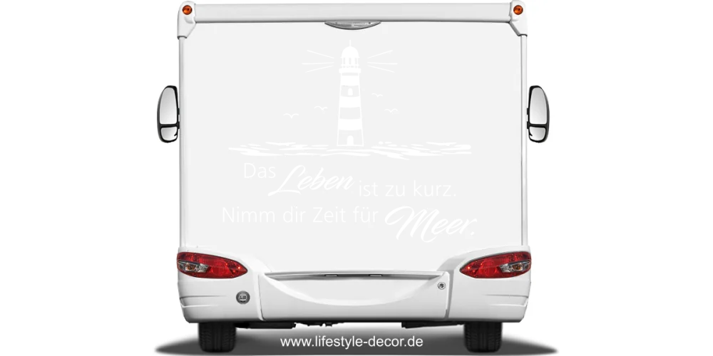 Wohnmobildekor Nimm dir Zeit für Meer auf hellem Heck eines Wohnmobils - Ansicht Farbauswahl Wohnmobildekor Nimm dir Zeit für Meer auf hellem Heck eines Wohnmobils - Ansicht Farbauswahl