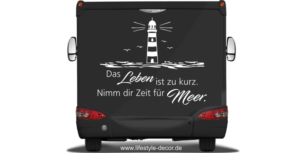 Wohnmobildekor Nimm dir Zeit für Meer auf dunklem Heck eines Wohnmobils - Ansicht Farbauswahl Wohnmobildekor Nimm dir Zeit für Meer auf dunklem Heck eines Wohnmobils - Ansicht Farbauswahl