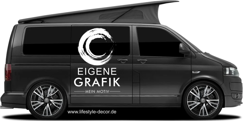 Autoaufkleber Eigene Grafik einfarbig - Ansicht Farbauswahl auf dunklem Campervan