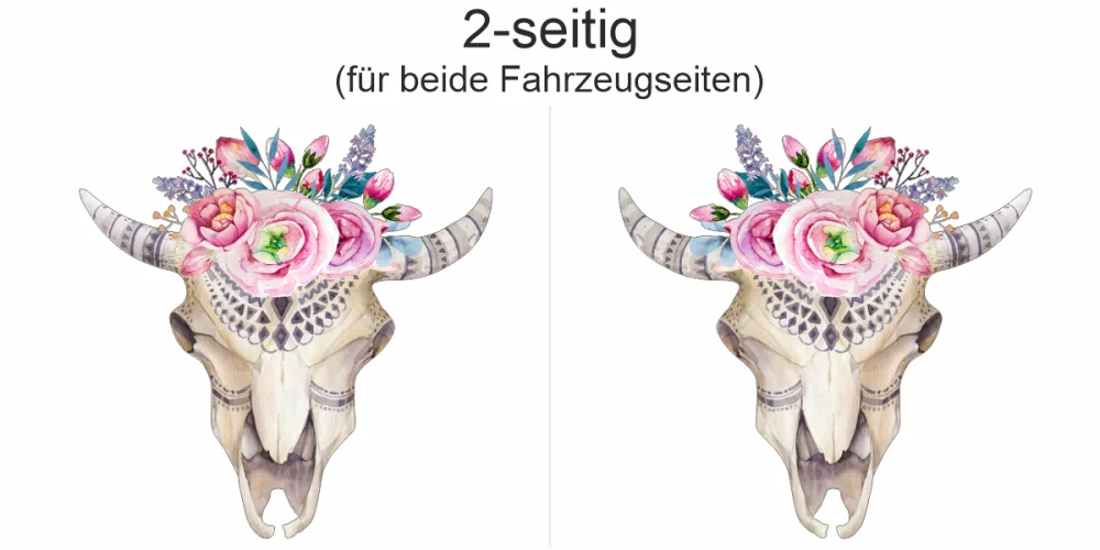 Autoaufkleber Floraler Tierschädelknochen - Ansicht zweiseitig für beide Fahrzeugseiten Autoaufkleber Floraler Tierschädelknochen - Ansicht zweiseitig für beide Fahrzeugseiten