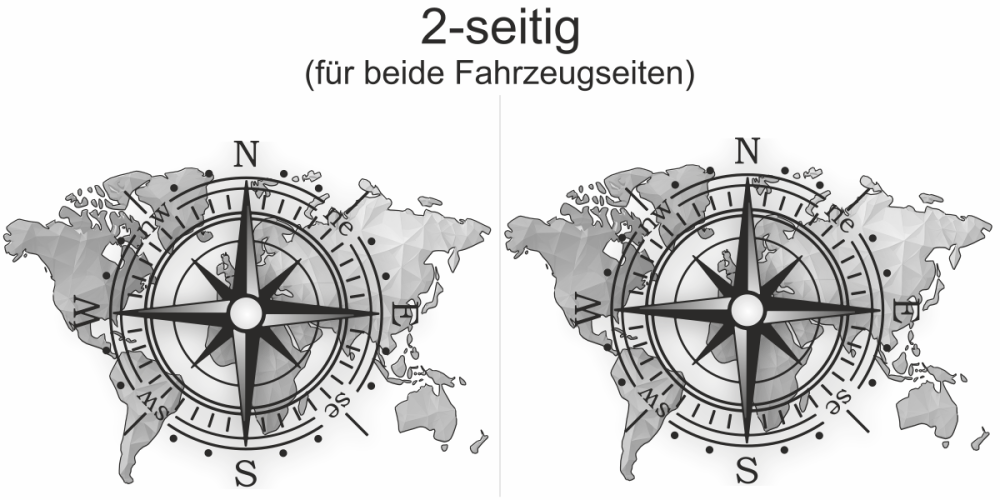 Aufkleber Kompass und Weltkarte mit Farbauswahl Aufkleber Kompass und Weltkarte mit Farbauswahl
