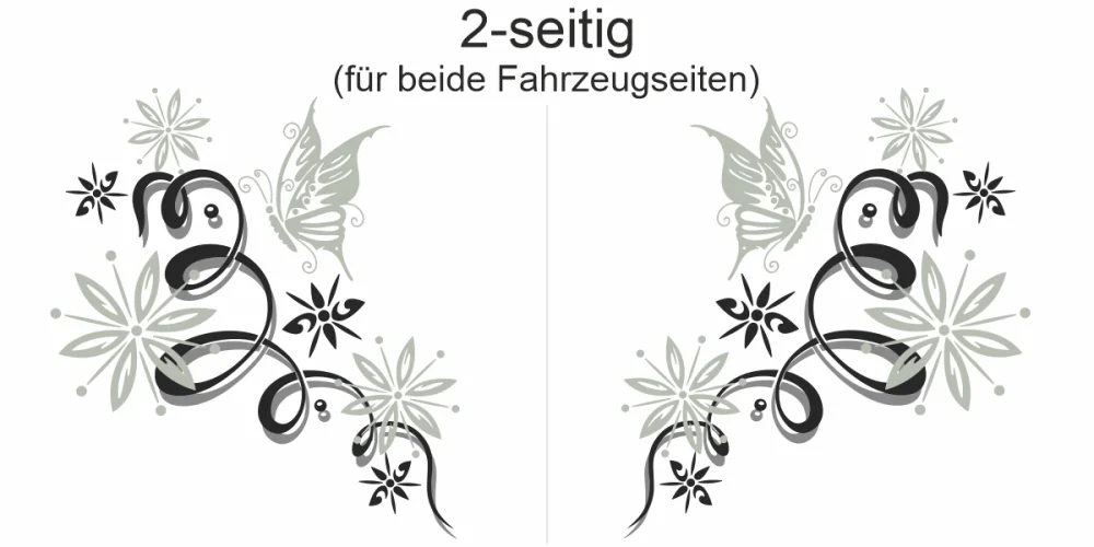 Aufkleber für das Auto mit Schmetterlingsdekor - Ansicht zweiseitig für beide Fahrzeugseiten Aufkleber für das Auto mit Schmetterlingsdekor - Ansicht zweiseitig für beide Fahrzeugseiten