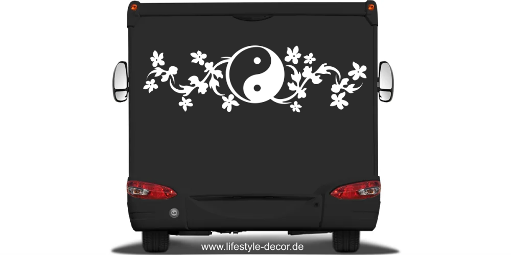 Autodekor Yin & Yang auf Heck von Wohnmobil oder Wohnwagen - Ansicht Farbauswahl Autodekor Yin & Yang auf Heck von Wohnmobil oder Wohnwagen - Ansicht Farbauswahl