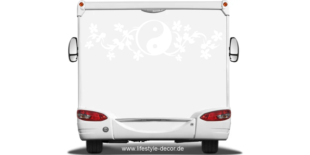 Autodekor Yin & Yang auf Heck von Wohnmobil oder Wohnwagen - Ansicht Farbauswahl Autodekor Yin & Yang auf Heck von Wohnmobil oder Wohnwagen - Ansicht Farbauswahl