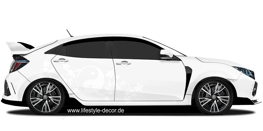 Autodekor Yin & Yang auf hellem PKW - Ansicht Farbauswahl Autodekor Yin & Yang auf hellem PKW - Ansicht Farbauswahl