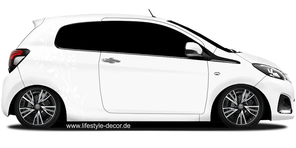 Aufkleber Auto kunstvoller Blätterzweig auf hellem PKW - Ansicht Farbauswahl