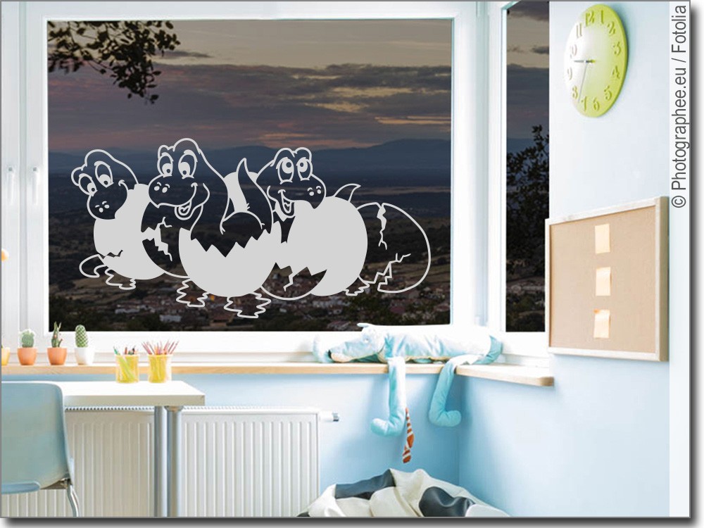 Glasdekorfolie mit Dinosaurierbabys fürs Kinderzimmer