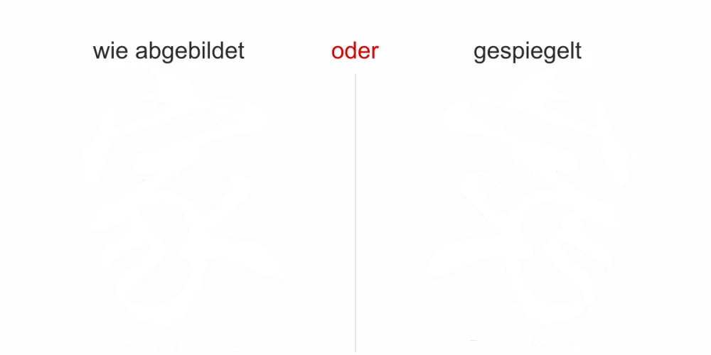 Glastattoo Chinesisches Zeichen Familie - Ansicht Ausrichtung mit Farbauswahl