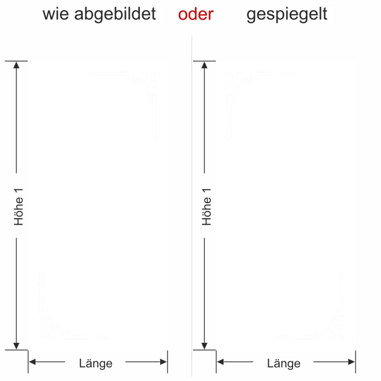 Glastür Milchglasfolie Ecken - Ansicht Ausrichtung und Farbauswahl