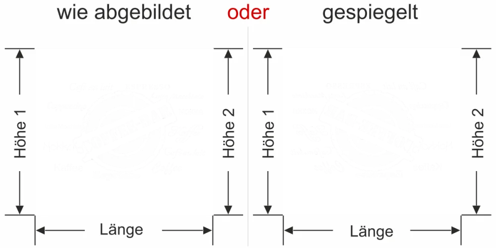 Milchglasfolie Gewerbe Coffee Bar - Ansicht Ausrichtung mit Farbauswahl - Vorschlag 2