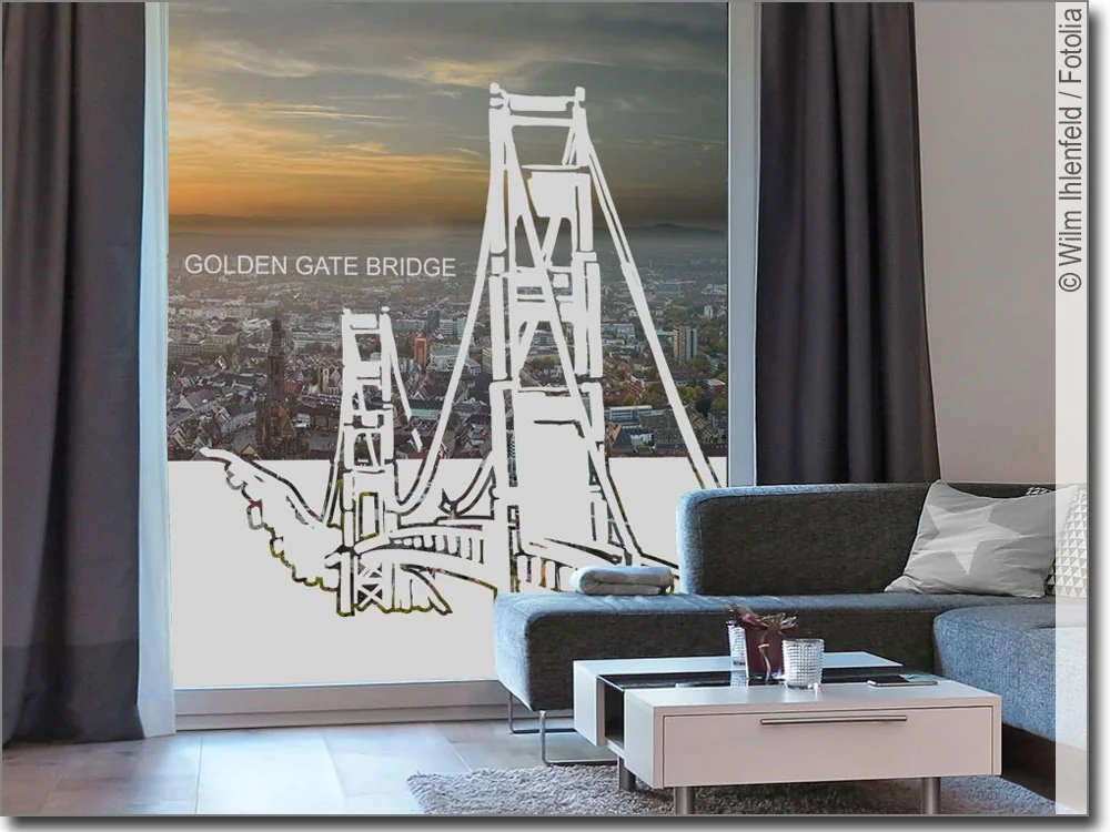 Milchglasfolie als Sichtschutz mit Golden Gate Bridge