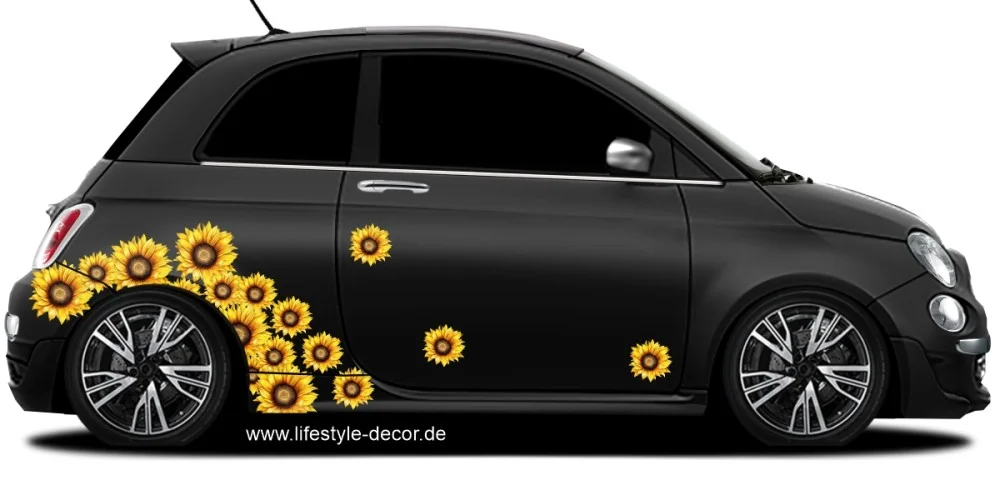 Sonnenblumen Autoaufkleber Set auf dunkler Fahrzeugseite