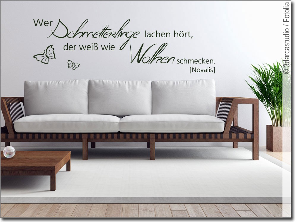 Wandzitat Wer Schmetterlinge lachen hört von Novalis